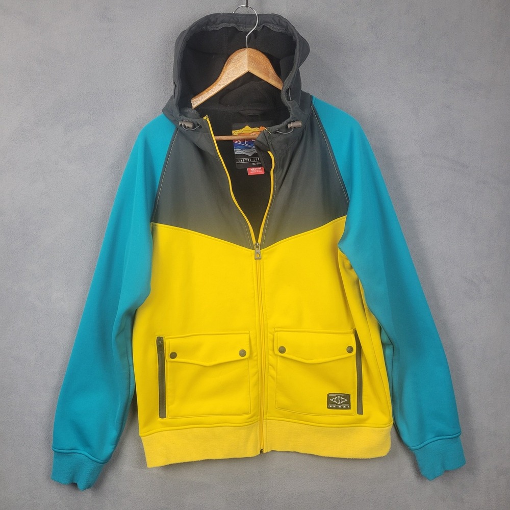 Empyre Surplus Jacket Mens Medium Yellow Blue Hooded‎ Full Zip Pockets Outdoor